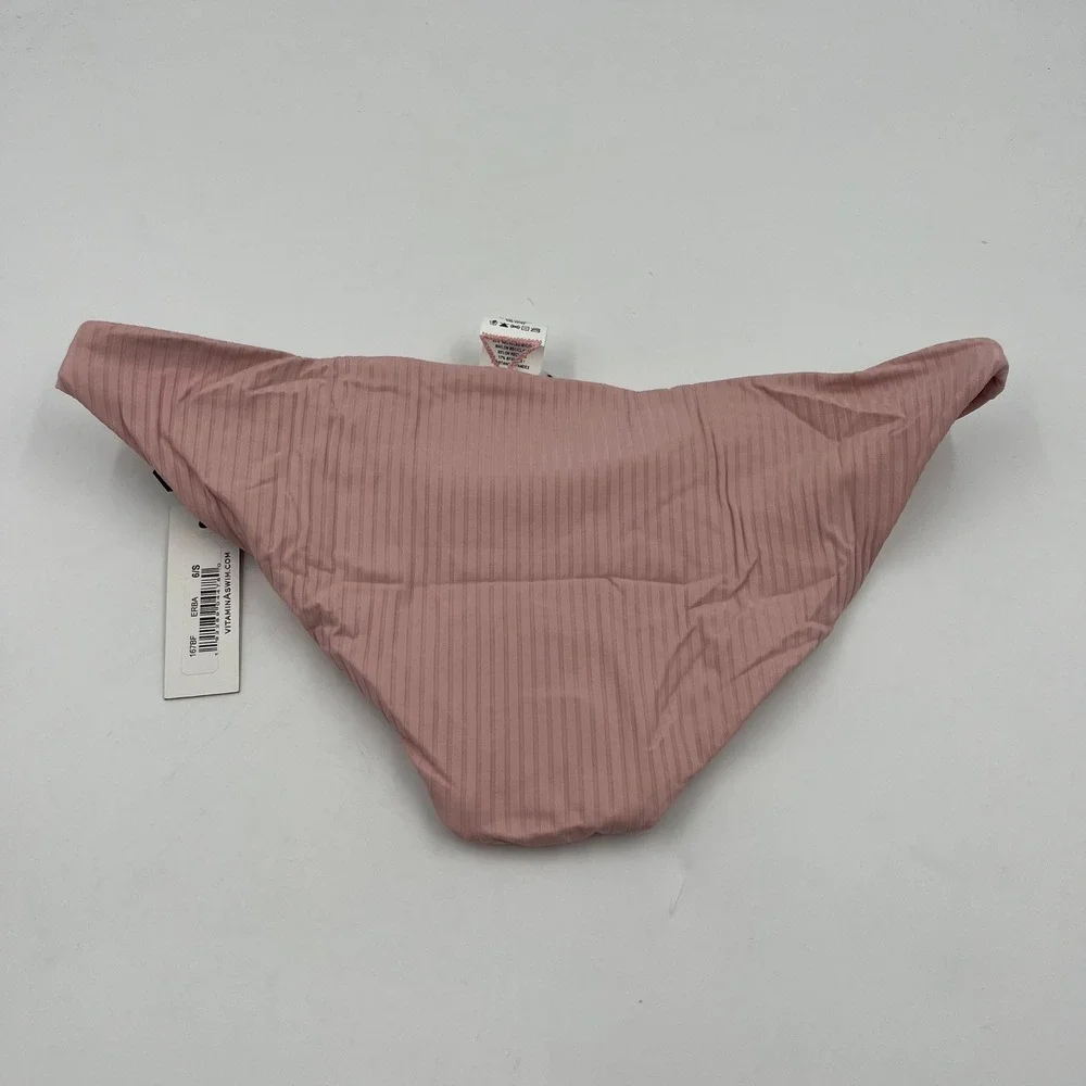 Vitamin A Luciana Ribbed Reversible Bikini‎ Bottom Ballet Pink 167BF - Size 6/S